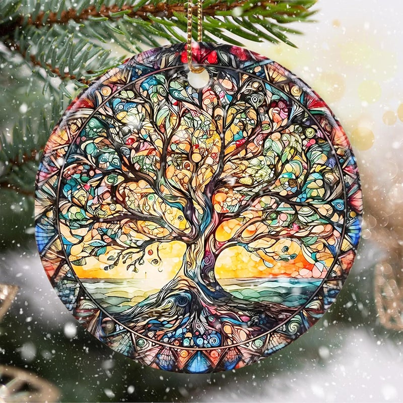 Touber Stained Ceramic Tree of Life Ornament - Christmas Decorations for Office, Room, Home - Holiday Present Ideas - Image 1